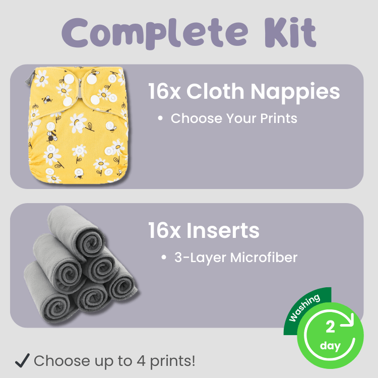 Kit Elinfant 16 Cloth Nappies + 16 Inserts