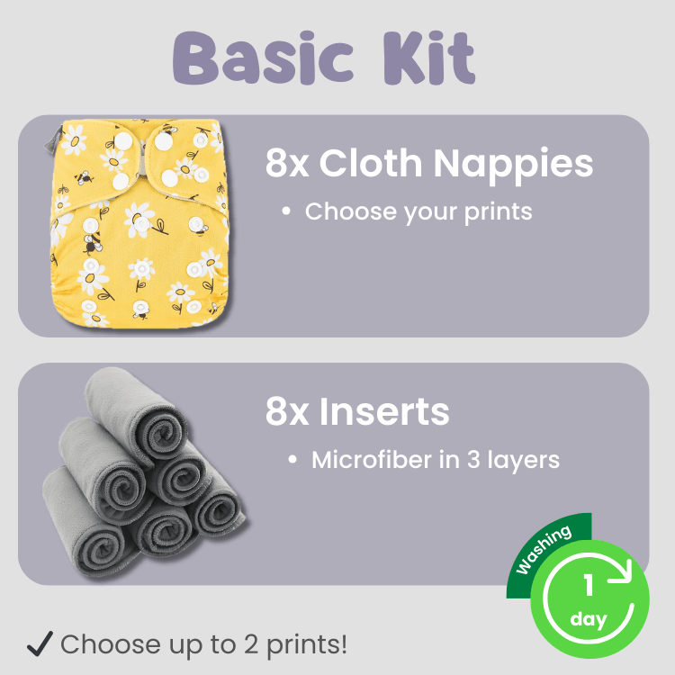 Kit Elinfant 8 Cloth Nappies + 8 Inserts